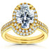 Oval Moissanite and Lab Grown Diamond Halo Bridal Rings Set 2 CTW 14k Yellow Gold (GH/VS, DEF/VS)
